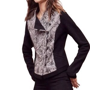 Knitted & Knotted ANTHROPOLOGIE Burke Knit Embroidered Moto Bomber Jacket - XS